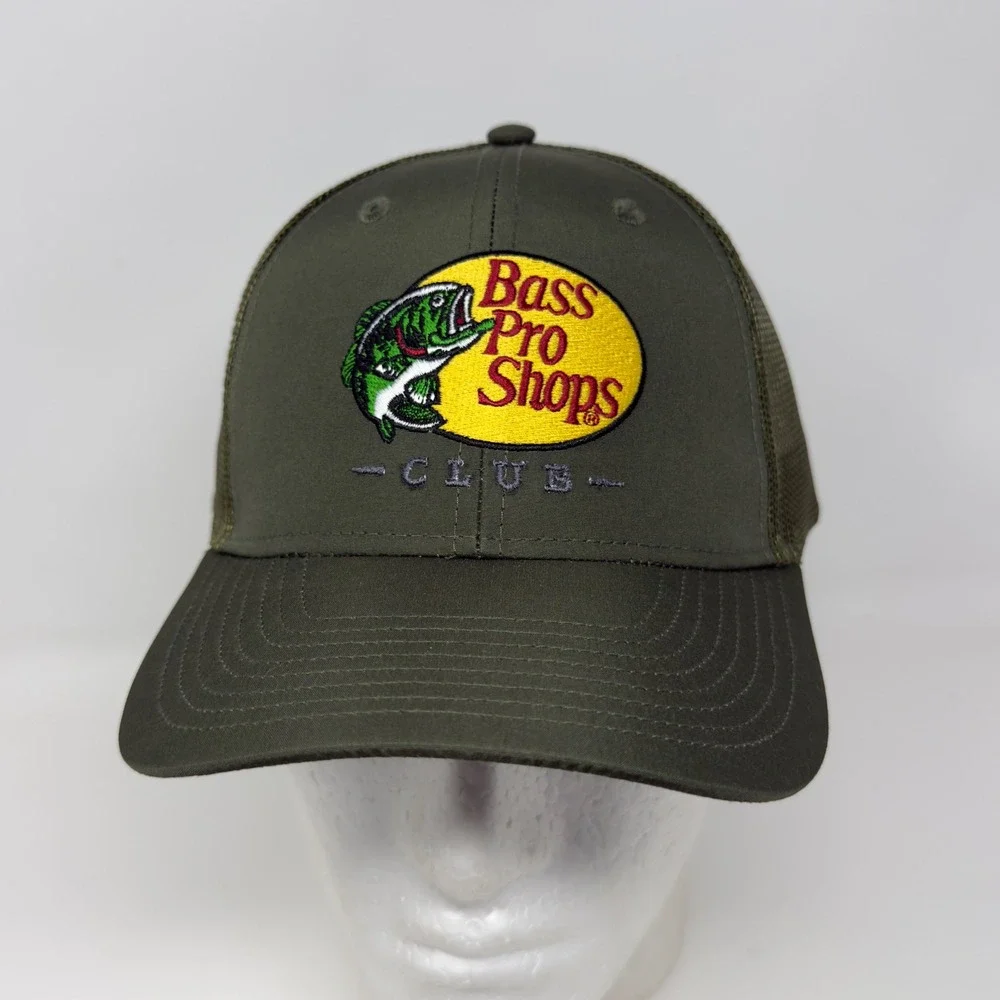 Bass Pro Shops Club Trucker‎ Hat Olive Green Mesh Snapback Fishing Cap Mens OSFM